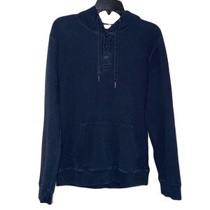 Onia Thermal Waffle Knit Henley Hoodie Mens M Cotton Blend Stretch Fabric Blue